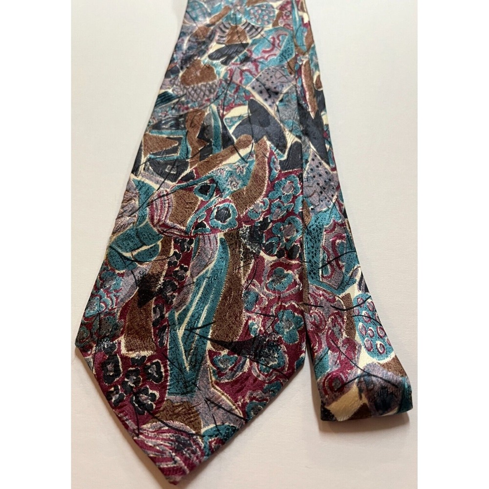 Gian Carlo Lamberti Men's Accessory Tie Necktie Silk Teal Blue Burgundy Abstract